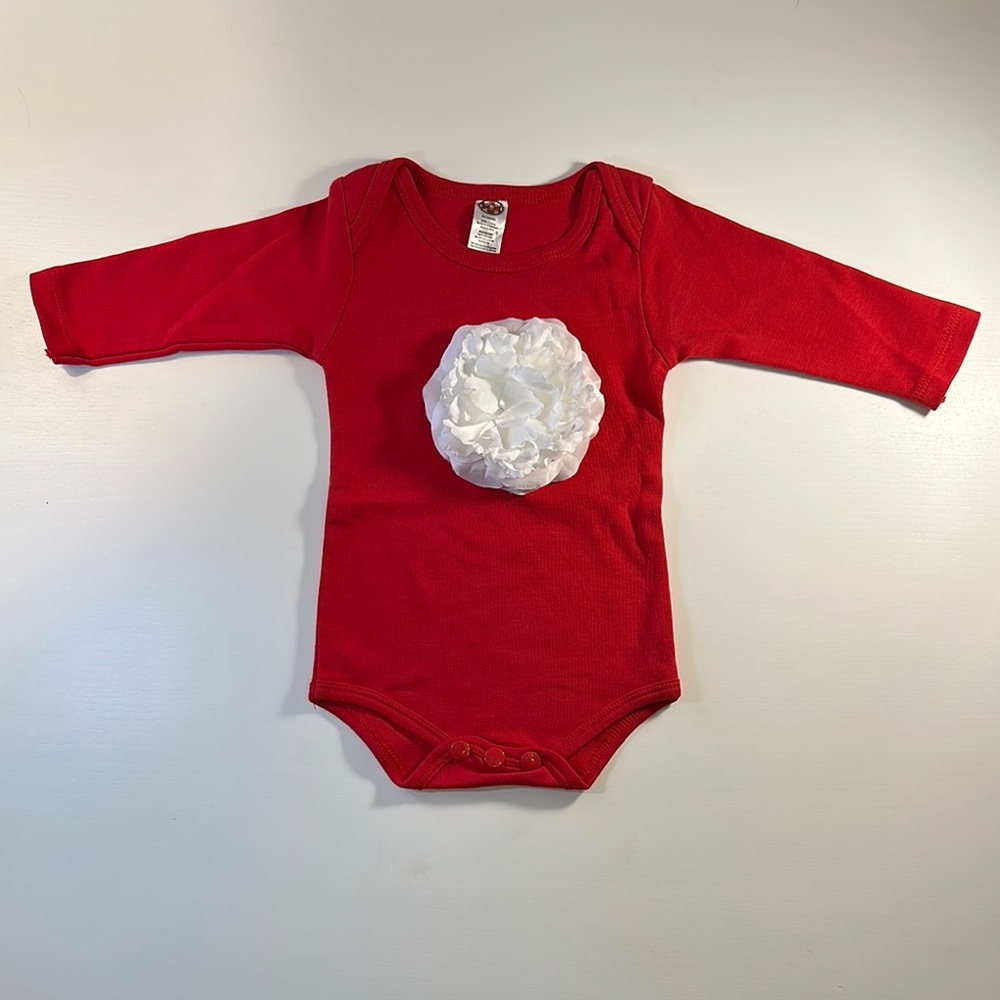 BEARINGTON BABY Collection Charming Red Baby Bodysuit with White Floral Accent